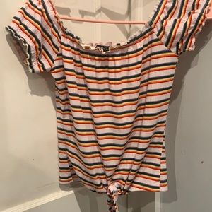 Rue21 Off the shoulder rainbow t-shirt with tie